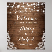Rustisch land Twinkle Lights Lace Wedding Sign Poster (Voorkant)