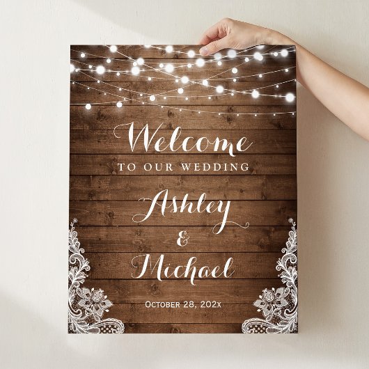 Rustisch land Twinkle Lights Lace Wedding Sign Poster