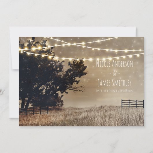 Rustisch land, veld- en lichte bruiloft kaart (Voorkant)