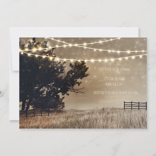 Rustisch land, veld- en lichte bruiloft kaart (Achterkant)