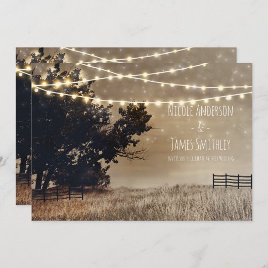 Rustisch land, veld- en lichte bruiloft kaart (Voorkant / Achterkant)