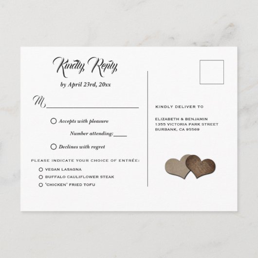 Rustisch Land Wedding RSVP Briefkaart Meal Choice (Achterkant)