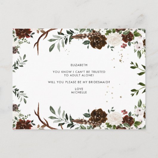 Rustisch land | Wees mijn Bridesmaid Briefkaart (Achterkant)