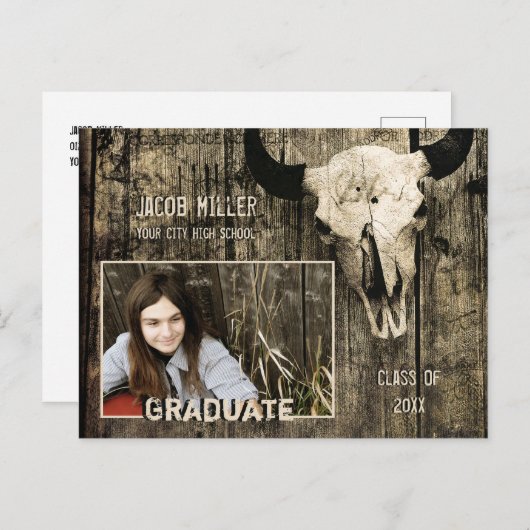 Rustisch Land Western Bull Koe Afstuderen schedel Briefkaart (Voorkant / Achterkant)