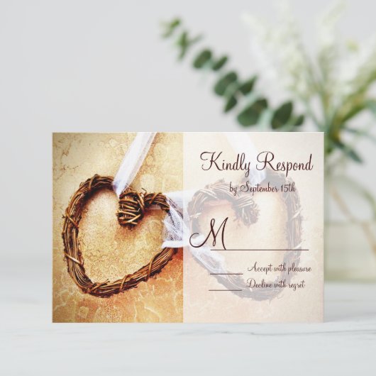 Rustisch land Western hart bruiloft RSVP-kaarten RSVP Kaartje (Staand voorkant)