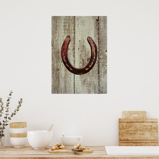 Rustisch Land Western Hoefijzer Poster Barn Wood (Keuken)