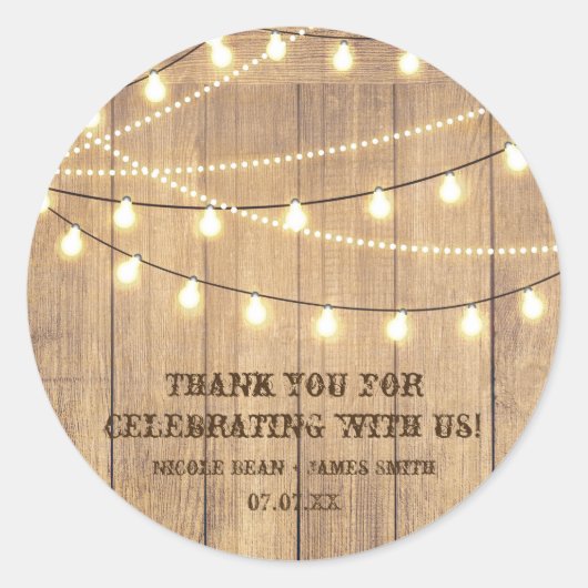 Rustisch Land Western Hout & Licht Wedding Favor Ronde Sticker (Voorkant)