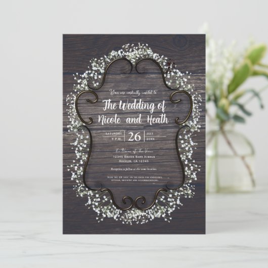 Rustisch land Westerne baby's, breath en hout Kaart (Staand voorkant)