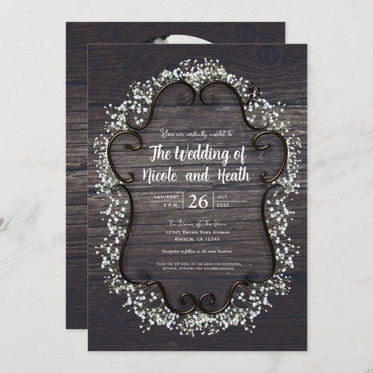 Rustisch land Westerne baby's, breath en hout Kaart (Voorkant / Achterkant)