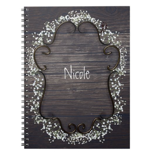 Rustisch land Westerne baby's, breath en hout Notitieboek (Voorkant)