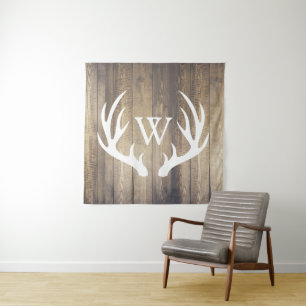 Rustisch Land White Deer Antlers Barn Wood Wandkleed