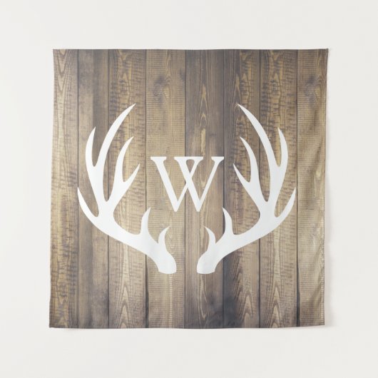 Rustisch Land White Deer Antlers Barn Wood Wandkleed (Voorkant)