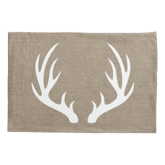 Rustisch Land White Deer Antlers Burlap Kussensloop (Achterkant)