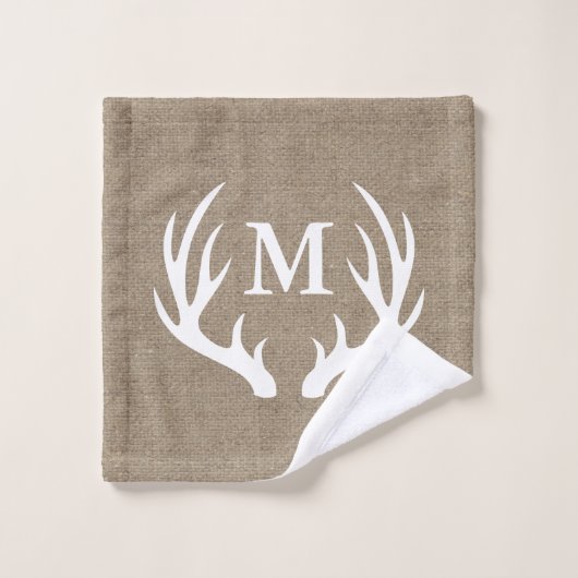 Rustisch Land White Deer Antlers & Faux Burlap Bad Handdoek (Wasdoekje)