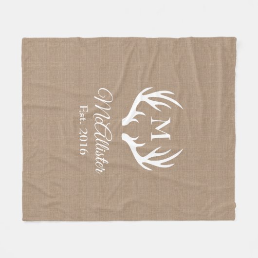 Rustisch Land White Deer Antlers | Gepersonaliseer Fleece Deken (Voorkant (Horizontaal))