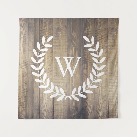 Rustisch land: Witte Laurels & Barn Wood Wandkleed (Voorkant)