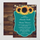 Rustisch Land Wood Blauwgroen Zonnebloemhuwelijk Kaart (Voorkant / Achterkant)