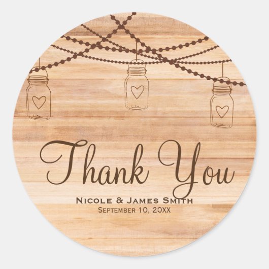 Rustisch Land Wood en Mason Jars Barn Wedding Ronde Sticker (Voorkant)