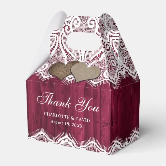 Rustisch Land Wood Logo Burgundy Wedding Bedankdoosjes (Voorkant Zijde)