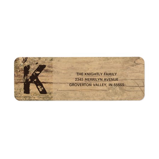 Rustisch Land Wood Monogram Retouradres Etiket (Voorkant)