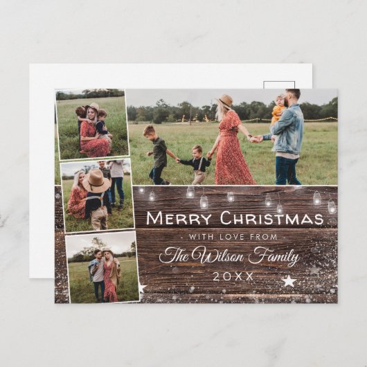 Rustisch Land Wood String Lights Mason Jars Feestdagenkaart (Voorkant / Achterkant)