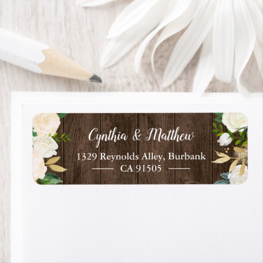 Rustisch Land Wood White Gold Garden Flowers Etiket (Insitu)