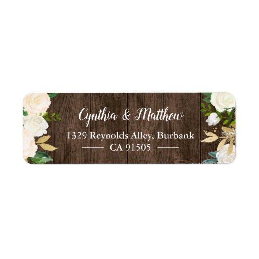 Rustisch Land Wood White Gold Garden Flowers Etiket (Voorkant)