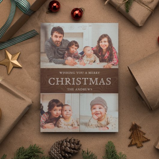 Rustisch Land Wood Winter Kerstfoto Collage Feestdagenkaart