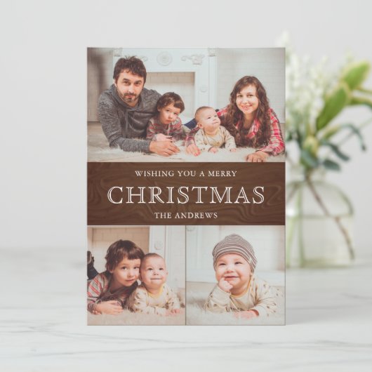 Rustisch Land Wood Winter Kerstfoto Collage Feestdagenkaart (Staand voorkant)