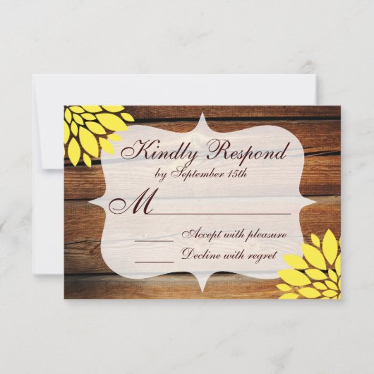 Rustisch Land Wood Yellow Flower Wedding RSVP (Voorkant)