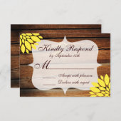 Rustisch Land Wood Yellow Flower Wedding RSVP (Voorkant / Achterkant)