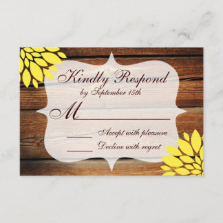 Rustisch Land Wood Yellow Flower Wedding RSVP Kaartje