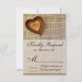 Rustisch land Wooden Heart Burlap Wedding RSVP (Voorkant)