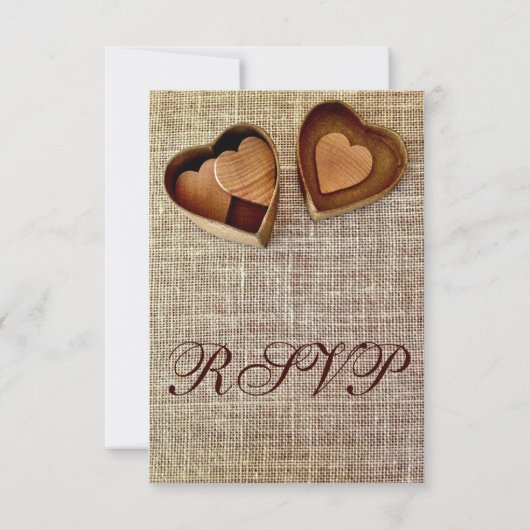 Rustisch land Wooden Heart Burlap Wedding RSVP (Achterkant)