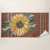 Rustisch Land Yellow Sunflower Brown Wood Strandlaken (Voorkant)