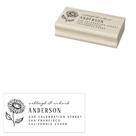 Rustisch land - Zonnebloemnaam & retouradres Rubberstempel (Gestempeld)