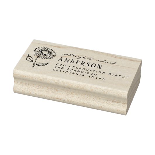 Rustisch land - Zonnebloemnaam & retouradres Rubberstempel (Stempel)