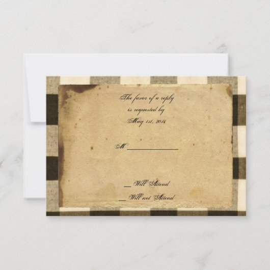 Rustisch land Zwarte Sepia Checks Respaart RSVP Kaartje (Voorkant)