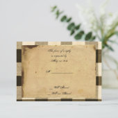 Rustisch land Zwarte Sepia Checks Respaart RSVP Kaartje (Staand voorkant)