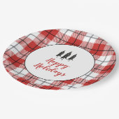 Rustisch landboomrood en wit flannelpatroon papieren bordje (Gekanteld)