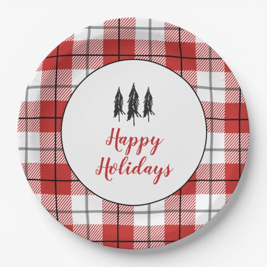 Rustisch landboomrood en wit flannelpatroon papieren bordje (Voorkant)