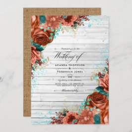 Rustisch landelijk Barn Coral en Blauwgroen Floral Kaart