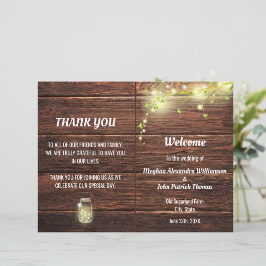 Rustisch landelijke Mason Jar Lights Wedding Progr (Staand voorkant)