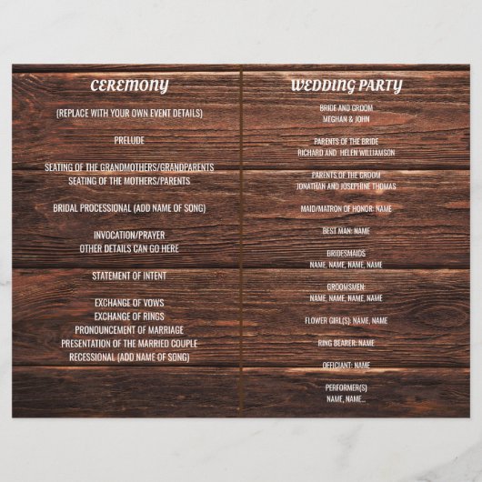 Rustisch landelijke Mason Jar Lights Wedding Progr (Achterkant)