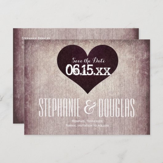 Rustisch landenhart Sla de datum-Briefkaarten op Aankondigingskaart (Voorkant / Achterkant)