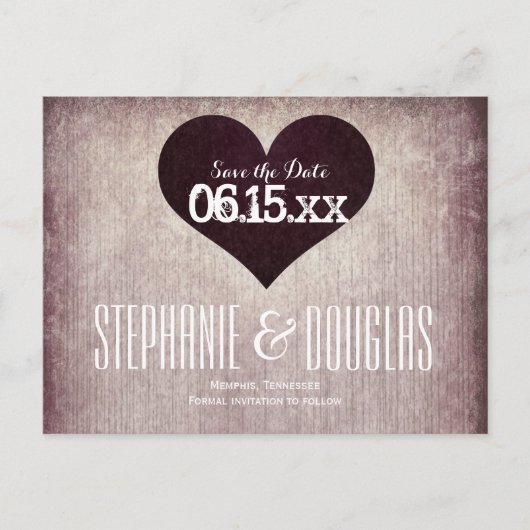 Rustisch landenhart Sla de datum-Briefkaarten op Aankondigingskaart (Voorkant)