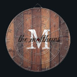 Rustisch landeshuis eikenmonogram dartbord<br><div class="desc">Rustige Wood Land Farmhouse Style Oak Barn Monogram Naam Script Dart Board</div>