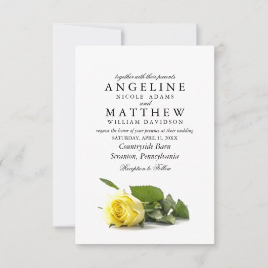 Rustisch landgeel rozengeel huwelijk kaart (Voorkant)