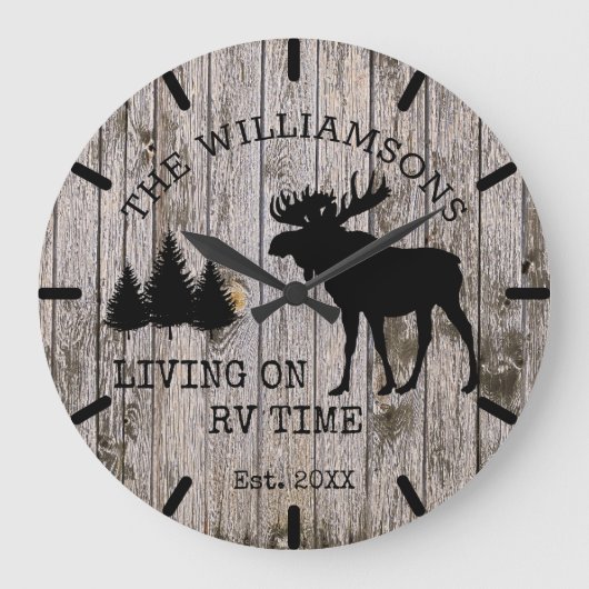 Rustisch landhout dat leeft op RV Time Moose Clock Grote Klok (Voorkant)