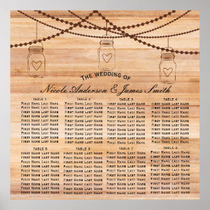 Rustisch landhout en Mason Jars Wedding Seating Poster